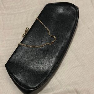 Vintage purse. Black. Butterfly print inside. Clutch with chain.